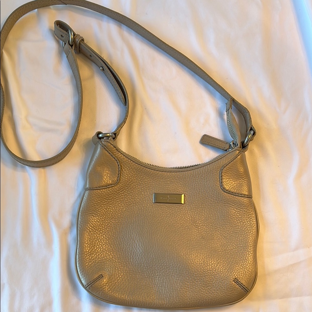 Tan Leather Crescent Crossbody Bag with Adjustable Strap